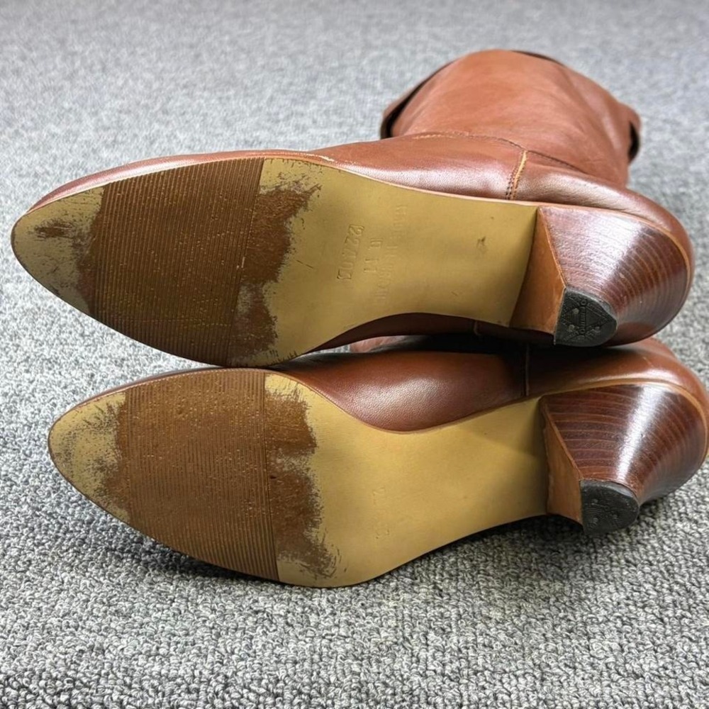 Vintage Women's Brown Leather Fold-over Tall Pull On Riding Short Heel Boots - Picture 8 of 8